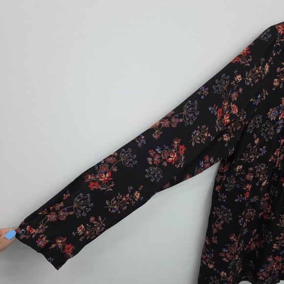 Joan Rivers Tunic Top Womens Size 12 Black Floral Pintuck‎ Long Sleeve Blouse - Picture 7 of 12